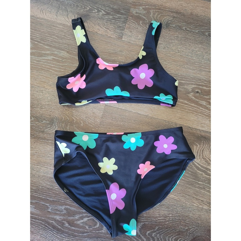 Old Navy Floral Bikini Set XL Black Color Daisy Print Two Piece Swimsuit #5